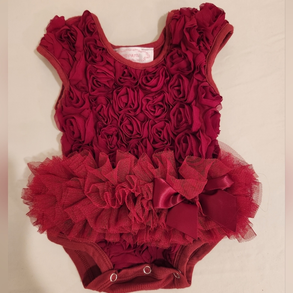 POPATU PRETTY RUBY COLOR FLOWER ONESIE WITH TUTU FOR BABY GIRLS
